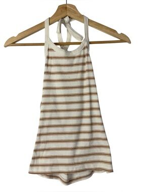 SO White & Orange Stripe Ribbed Halter Tank Top XS